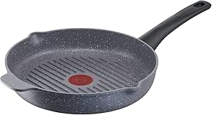 Tefal Poêle grill 26 cm, Induction, Revêtement antiadhésif Minéralia, Fonte d'aluminium, Becs verseurs, Indicateur de cuisson Thermo-Signal, Natural On E2444074