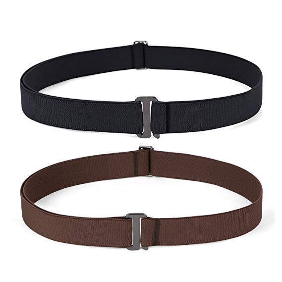 2 Pack Invisible Women Stretch Belt No Show Elastic Web Strap Belt with Flat Buckle for Jeans Pants Dresses