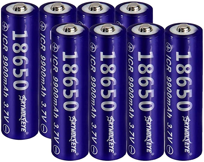 8 PCS of Deep Blue, 18650-Rechargeable-Batteries,9900mAh 3.7V Li-ion,Button Top,65mmX18mm,For 18650 Flashlight headlight & Electronic Tools