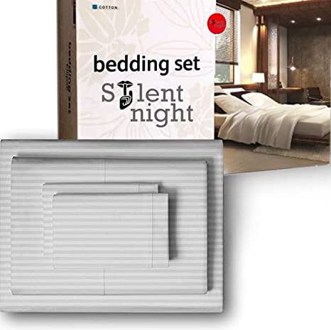 California King Size 100% Egyptian Cotton 800 Thread Count 4 Piece Sheets Set - 18" Inch Deep Pocket, Smooth & Soft Sateen Weave, Premium Quality Hotel Bedding, Silver Striped