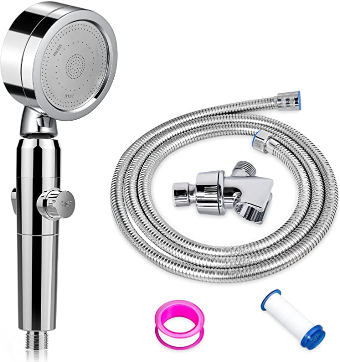 High Pressure Shower Head, 3 Modes Shower Head with Handheld ON/OFF Switch Adjustable Water Pressure Shower Heads with Hose and Shower Head Filters