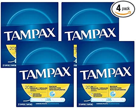 Tampax Cardboard Applicator Tampons, Regular Absorbency, 20 Count - Pack of 4 (80 Total Count)