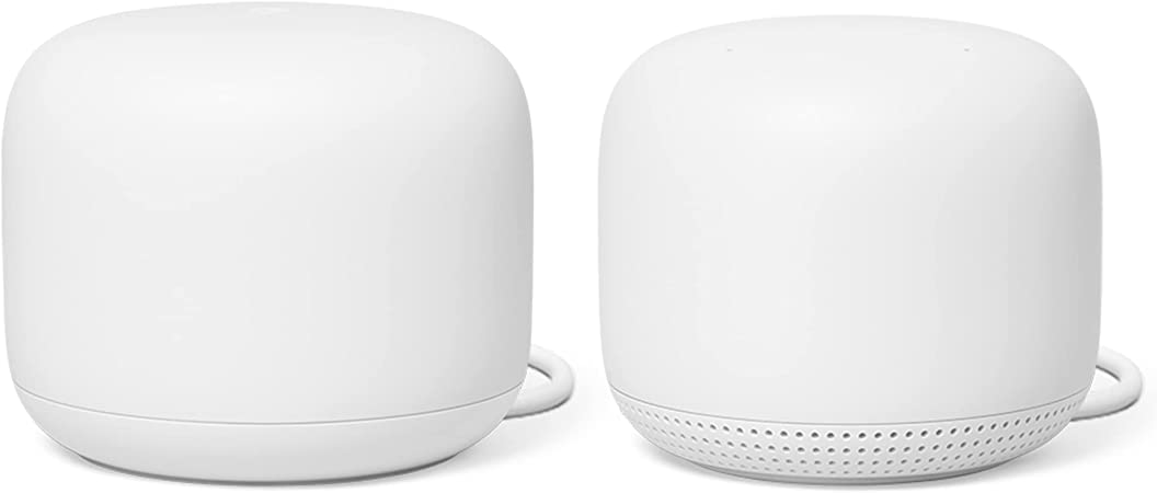 Nest WiFi Router with 1 Point - Mesh Router for Wireless Internet - Wi-Fi Extender with Smart Speaker - Works with Nest WiFi and Google WiFi Home Wi-Fi Systems - Snow