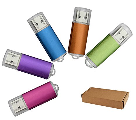 JUANW 5Pack 2GB USB Flash Drive Memory Stick Storage Thumb Stick Pen (Five Mixed Colors: Blue Purple Pink Green Orange)
