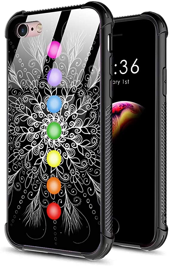 DAHAOGUO iPhone 6s Case,iPhone 6 Case,9H Tempered Glass Back Cover Pattern Design   TPU Shock Absorption Bumper Protective Case Compatible for iPhone 6/6s Mandala Chakra