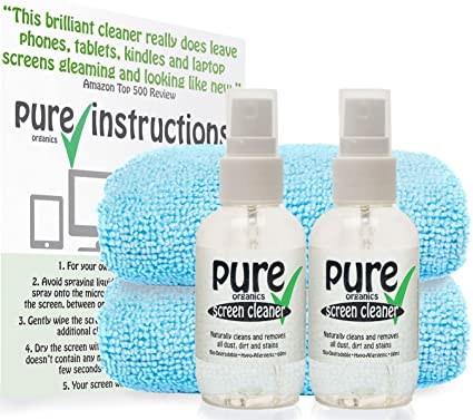 All Natural SCREEN CLEANER KIT - by Pure Organics 60ml x2. Contains only Eco-Friendly ingredients. Naturally removes all fingerprints, marks and stains to leave screens gleaming clean.