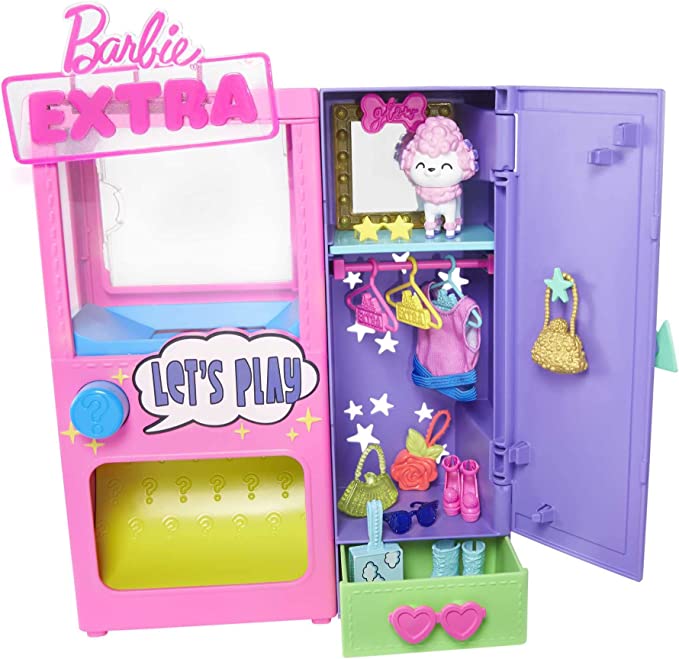 Barbie Extra Surprise Fashion Playset with 20 Pieces Including Pet Poodle, Closet and Push-Button Feature That Dispenses Fashion Accessories, Gift for 3 Year Olds & Up