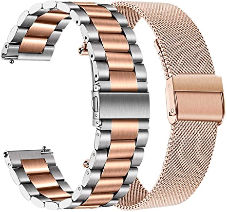 TRUMiRR Watchband Sets for Vivomove HR/Vivoactive 3 Rose Gold Smart Watch, 20mm Stainless Steel Metal Band   Mesh Strap Quick Release for Garmin Forerunner 245/645 Music, Venu, Vivomove 3/Luxe/Style