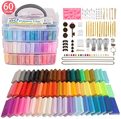 Polymer Clay, 60 Colors Shuttle Art 1.2 oz/Block Oven Bake Modeling Clay Kit with 19 Sculpting Clay Tools and Accessories, Non-Stick, Non-Toxic, Ideal DIY Craft Gifts for Kids