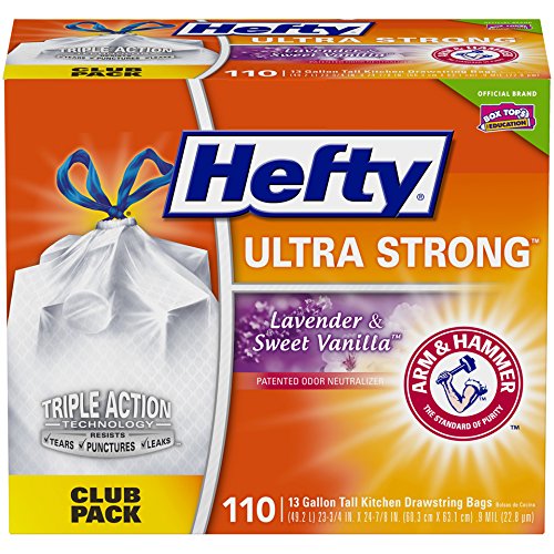 Hefty Ultra Strong Kitchen Trash Bags 13 Gallon Garbage Bags - Lavender Sweet Vanilla - Odor Control - Drawstring - 110 Count