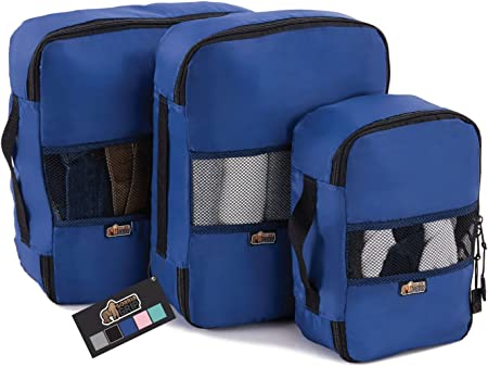 Gorilla Grip 3 Piece Packing Cubes for Luggage with Windows, Suitcase Cube Organizer, Space Saving Travel Bags for Carry On, Lightweight Mesh Zipper, Clothes, Shoes, Suitcases, Navy