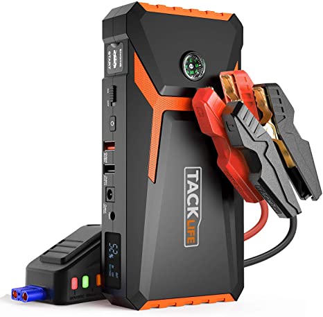 TACKLIFE T8 800A Peak 18000mAh Car Jump Starter (up to 7.0L Gas, 5.5L Diesel engine) with LCD Screen, USB Quick Charge, 12V Auto Battery Booster, Portable Power Pack with Built-in LED light