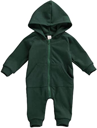 Seyurigaoka Baby Boys Girls Jumpsuit Hoodie Romper Zipper Long Sleeve One Piece Outfits Warm Clothes for Unisex