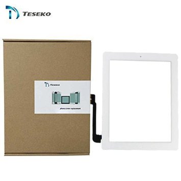 Teseko Replacement Accesories White Touch Screen Digitizer Complete Assembly   Home Button Menu for Apple Ipad 3 3rd Generation A1416 A1403 A1430