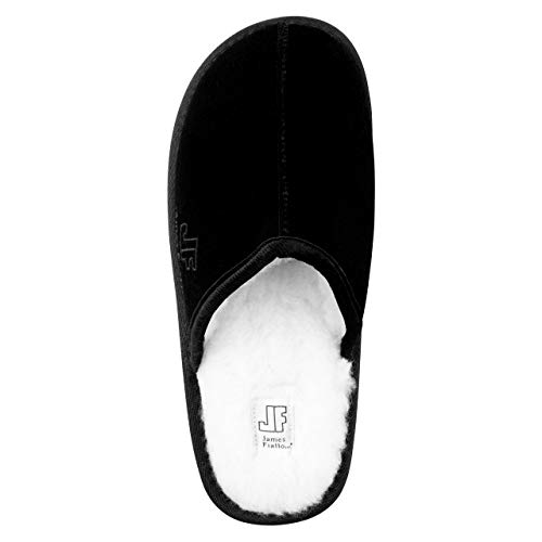J. Fiallo Mens Faux Fleece Lined Velour Scuff House Slipper With Classy Imprinted Emblem