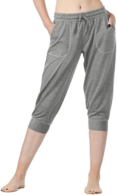 icyzone Women's French Terry Jogger Lounge Sweatpants - Active Capri Pants for Women