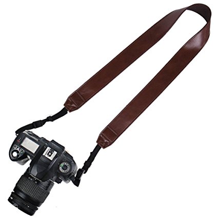 Elvam PU Leather Camera Neck Shoulder Belt Strap for DSLR / SLR / Nikon / Canon / Sony / Olympus / Samsung / Pentax ETC - Dark Brown