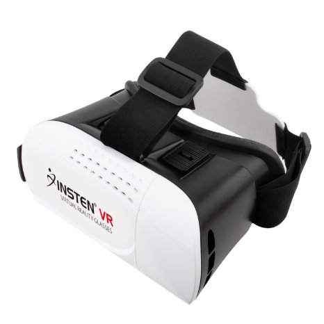 Insten [Adjustable] 3D Glasses Virtual Reality Headset VR BOX Google Cardboard fit Samsung S7 Edge, iPhone 6/6s Plus, Smartphones within 4.7 - 6 inch perfect for 3D Movies/Games, White/Black