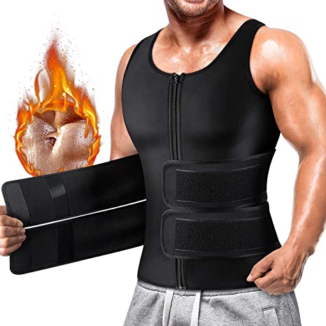 Cimkiz Sauna Sweat Vest Body Shaper for Mens Waist Trainer Zipper Neoprene Sauna Suit Tank Top