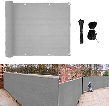 Balcony Screen Sun Protection Cover semi-Transparent Fence Screen Weather-Resistant Balcony Cover 3×16.4'(Light Grey)
