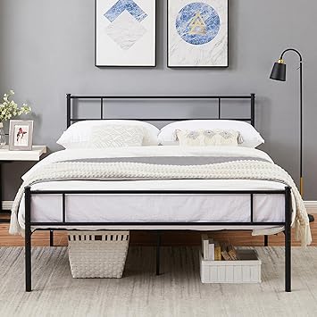 VECELO Metal Platform Full Size Bed Frame with Headboard and Footboard, 12'' Under-Bed Storage & Strong Slats Support, No Box Spring Needed