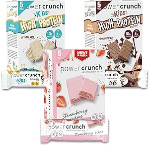 Power Crunch Protein Wafer Bars and Power Crunch KIDS Protein Bars, Variety Pack, (15 Count) High Protein Snacks with Delicious Taste