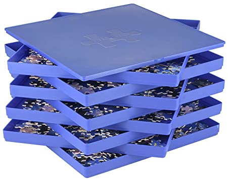 Puzzle Sorting Trays with Lid, 8 Trays Jigsaw Puzzle Sorters 10 x 10 inch, Fit 1500/2000 Pieces Puzzle Gift for Puzzlers, Blue