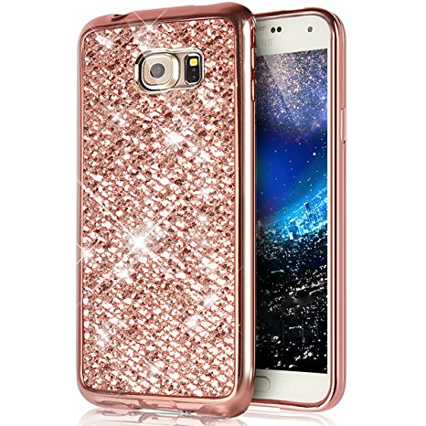 Galaxy Note 5 Case,[Glitter TPU Case] ikasus Ultra-Slim Scratch-Resistant Shiny Sparkle Bling Glitter Handcraft Electroplated Soft TPU Silicone Rubber Protective Case Cover for Galaxy Note 5,Rose Gold