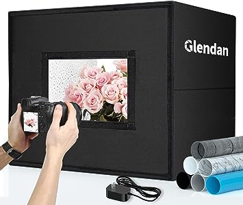 Glendan Light Box Photography, 20" x 16" Portable Professional Photo Studio Light Box, Large Photo Box with 336 High Color Rendering Index LED Lights & 8 Color PVC Backdrops for Product Photography