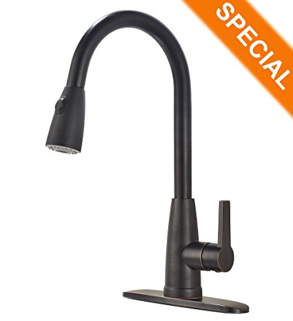 Antique Brass High Arch Single Lever Pull Down Pull Out Spray Black Oil Rubbed Bronze Kitchen Sink Faucet, ORB Kitchen Faucets With Sprayer Escutcheon