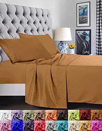 Elegant Comfort 1500 Thread Count Luxury Egyptian Quality Super Soft Wrinkle Free and Fade Resistant 4-Piece Bed Sheet Set, Full, Bronze