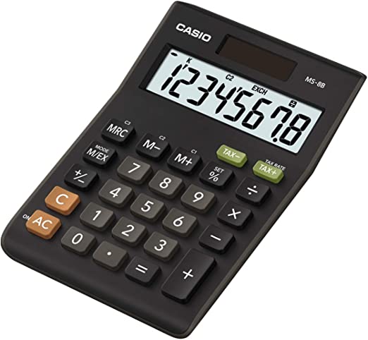 Casio MS-8B 8 Digit Tax Desk Calculator, Black