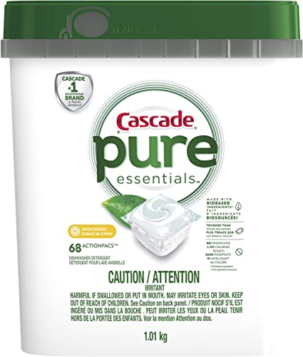 Cascade Pure Essentials Dishwasher Pods, Detergent Actionpacs, Lemon Essence, 68 Count