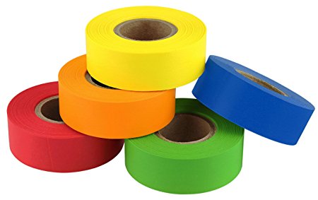 Assorted Pack of, 3/4" Multi-Use Labeling Tape | Yellow, Orange, Red, Green, Dark Blue | Repositionable, No Residue | 3/4" x 500" Rolls on 1" Cores