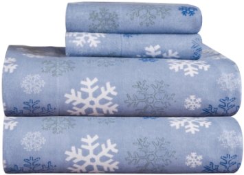 Pointehaven Heavy Weight Printed Flannel 100-Percent Cotton Sheet Set, Snow Flakes, Cal King