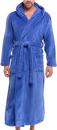 Alexander Del Rossa Men's Plush Fleece Hooded Bathrobe, Full Length Long Warm Lounge Robe with Hood