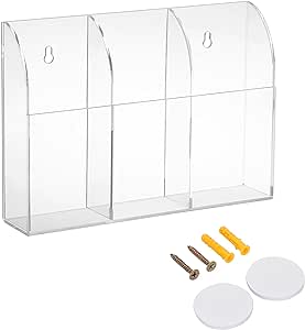 BTSKY Acrylic Dry Erase Marker Holder, 8x1.6x5.6 Inch Wall Remote Holder, Pen Holder for Wall, Clear Wall Mount Storage Box with 3 Compartments for Whiteboard, Fridge, Locker Makeup Brush