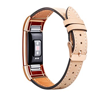 For Fitbit Charge 2 Leather Bands Special Edition Lavender Rose Gold Buckle, Wearlizer Replacement Leather Band/Straps/Accessories for Fitbit Charge hr 2 Small Large Women