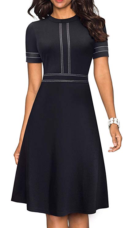 HOMEYEE Women's Chic Crew Neck 3/4 Sleeve Party Homecoming Aline Dress A135