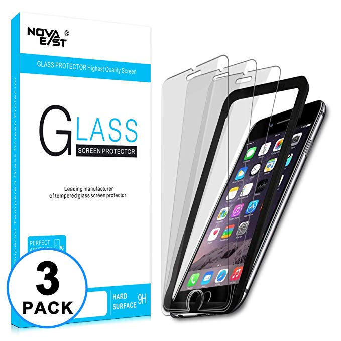 Novaeast iPhone 8 Plus, iPhone 7 Plus, iPhone 6S Plus, iPhone 6 Plus Screen Protector [5.5 inch](3 Pack) Tempered Glass with Easy Installation Frame, Lifetime Replacement