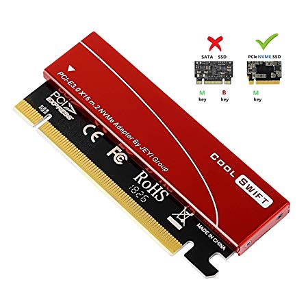 M.2 NVMe Adapter M.2 NVMe SSD to PCI-e X16 Converter Card with Heat Sink for NGFF M2 (M Key) SSD 2280/2260/2242/2230 Size SSD Full Speed (red)