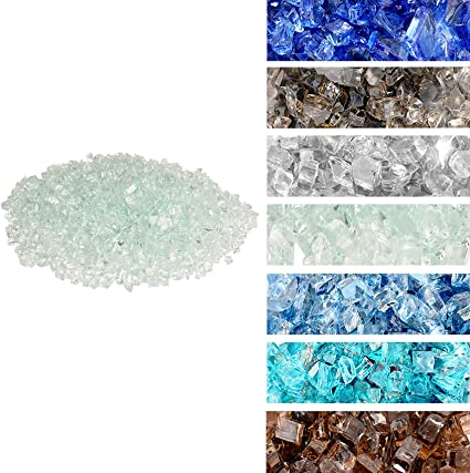 Skyflame High Luster 10-Pound Regular Fire Glass for Fire Pit Fireplace Garden Landscaping Crystal Ice 1/4" Size