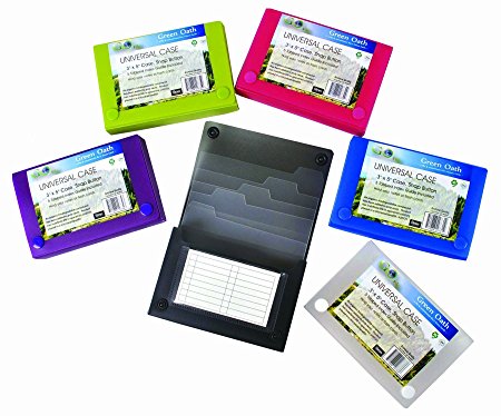 Green Oath 3 x 5 Inches Index Card Case, 5 Individual Index Dividers, Snap Button Closure, Set of 12 in 6 Assorted Colors, 2 Each of Blue, Hot Pink, Snow, Purple, Green, Graphite (50250-2073)