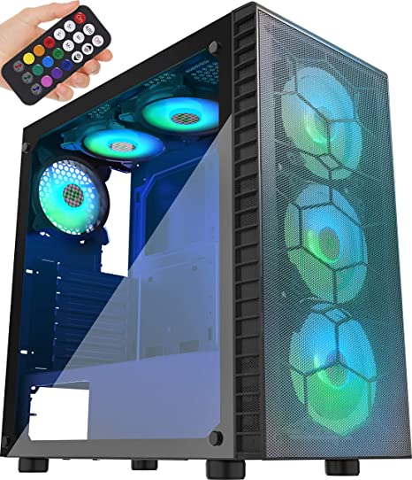 MUSETEX Mesh ATX Mid-Tower Computer Gaming Case with 6 PCS × 120mm LED ARGB Fans USB 3.0 Port Mesh Front Panel & Tempered Glass PC Chassis(G05MN6-HW)