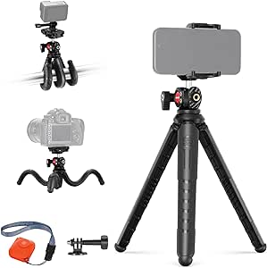 NEEWER Tripod for iPhone with Remote, Mini Flexible Phone Tripod Stand Vlog Selfie Stick with Phone Holder & Action Camera Adapter Compatible with iPhone GoPro Insta360 Samsung Digital Camera, TP35