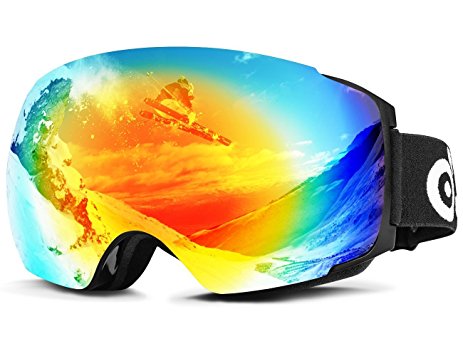 Odoland Snow Ski Goggles with Magnetic Detachable Lens - Interchangeable Lens Anti-fog Frameless Eyewear for Snowboarding, Snowmobile Winter Outdoor Sports, 100% UV400 Protection