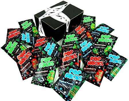 POP ROCKS Popping Candy 3-Flavor Variety: Six 0.33 oz Packets Each of Strawberry, Watermelon, and Tropical Punch in a BlackTie Box (18 Items Total)