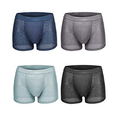 Pulchram 4 Pack Soft Men Underwear Trunks, Mesh Breathable Seamless Men's Boxer Shorts Ice Silk Boxer Briefs