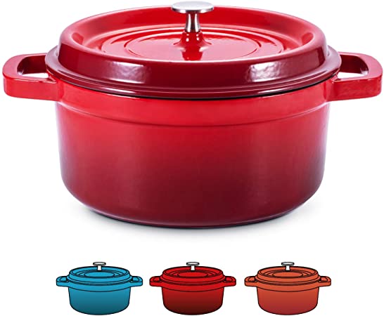 SULIVES Enameled Cast Iron Dutch Oven Bread Baking Pot with Lid,Red,3qt