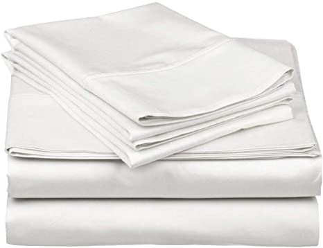 4 Piece Premium Sheet Set Cotton Twin, 100% Egyptian Cotton, 400 Thread Count, 15 Inch Deep Pocket of Cotton Sheets, White Solid